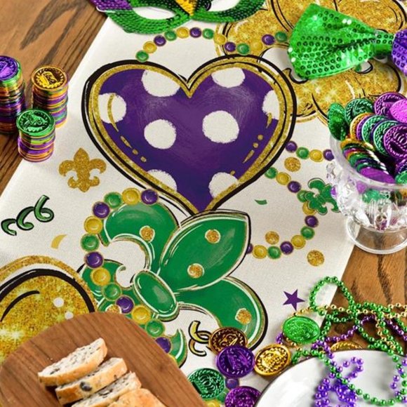 Mardi Gras Table Runner Party Fleur De Lis Decor Decorative Dining Cloth 13x72 - Picture 6 of 7